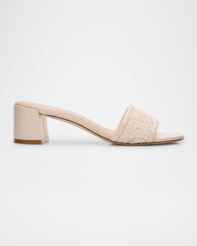 Fia Cotton Block-Heel Slide Sandals